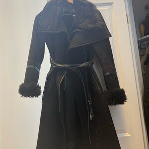 Mackage Black Fur-Trimmed Trench Coat